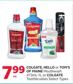 Rexall COLGATE, HELLO or TOM'S OF MAINE Mouthwash or COLGATE Toothbrushes offer