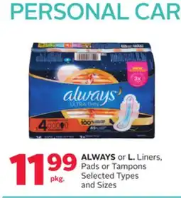 Rexall ALWAYS or L. Liners, Pads or Tampons offer