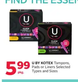 Rexall U BY KOTEX Tampons, Pads or Liners offer