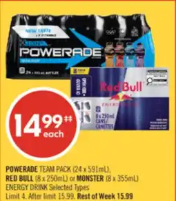 Shoppers Drug Mart POWERADE TEAM PACK (24 x 591mL), RED BULL (8 x 250mL) or MONSTER (8 x 355mL) ENERGY DRINK offer