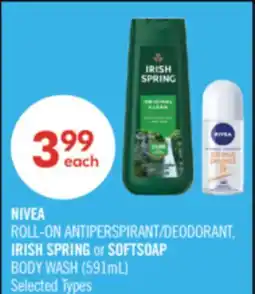 Shoppers Drug Mart NIVEA ROLL-ON ANTIPERSPIRANT/DEODORANT, IRISH SPRING or SOFTSOAP BODY WASH offer