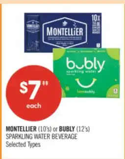 Shoppers Drug Mart MONTELLIER (10's) or BUBLY (12's) SPARKLING WATER BEVERAGE offer