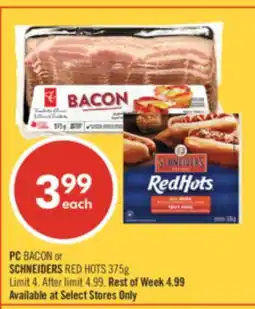 Shoppers Drug Mart PC BACON or SCHNEIDERS RED HOTS offer
