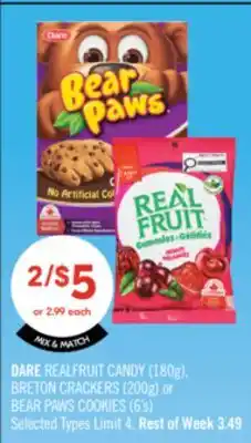 Shoppers Drug Mart DARE REALFRUIT CANDY (180g), BRETON CRACKERS (200g) or BEAR PAWS COOKIES (6's) offer