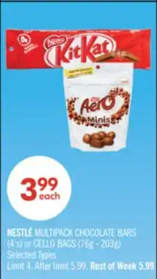 Shoppers Drug Mart NESTLE MULTIPACK CHOCOLATE BARS (4's) or CELLO BAGS (76g-203g) offer