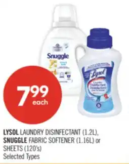 Shoppers Drug Mart LYSOL LAUNDRY DISINFECTANT (1.2L), SNUGGLE FABRIC SOFTENER (1.16L) or SHEETS (120's) offer