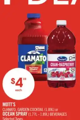 Shoppers Drug Mart MOTT'S CLAMATO, GARDEN COCKTAIL (1.89L) or OCEAN SPRAY (1.77L - 1.89L) BEVERAGES offer