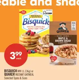 Shoppers Drug Mart BISQUICK MIX (1.13kg) or |1 QUAKER INSTANT OATMEAL offer