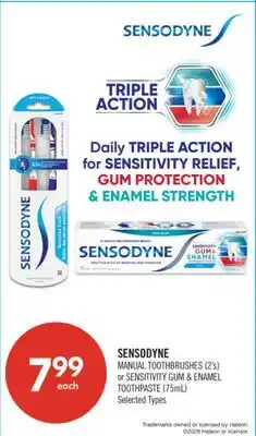 Shoppers Drug Mart SENSODYNE MANUAL TOOTHBRUSHES (2's) or SENSITIVITY GUM & ENAMEL TOOTHPASTE (75ml) offer