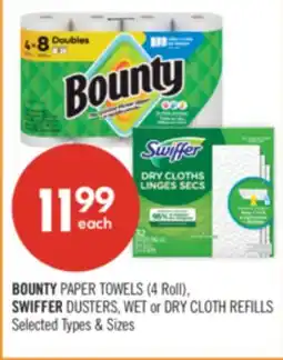 Shoppers Drug Mart BOUNTY PAPER TOWELS (4 Roll), SWIFFER DUSTERS, WET or DRY CLOTH REFILLS offer