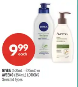 Shoppers Drug Mart NIVEA (500mL - 625mL) or AVEENO (354mL) LOTIONS offer