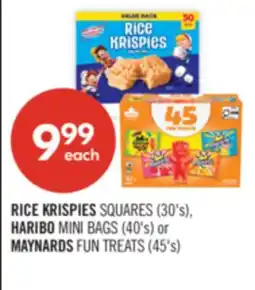 Shoppers Drug Mart RICE KRISPIES SQUARES (30's), HARIBO MINI BAGS (40's) or MAYNARDS FUN TREATS (45's) offer