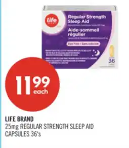Shoppers Drug Mart LIFE BRAND 25mg REGULAR STRENGTH SLEEP AID CAPSULES 36's offer