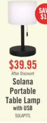 The Brick Solana 11 Modern Metal Acrylic Portable Indoor/Outdoor Table Lamp with USB Port - Black offer