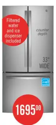 The Brick GE 33 18.6 Cu. Ft. French-Door Refrigerator - Stainless Steel Fingerprint Resistant - GWE19JYLFS offer