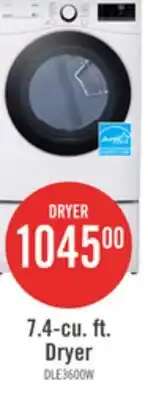 The Brick LG 7.4 Cu. Ft. Smart Electric Dryer - White - Stackable - DLE3600W offer
