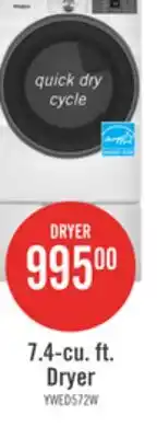 The Brick Whirlpool 7.4 Cu. Ft. Smart Electric Dryer with Wrinkle Shield - White - YWED5720RW offer