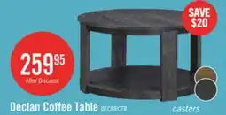 The Brick Declan 31.5 Modern Round Coffee Table with Shelf & Casters - Black offer