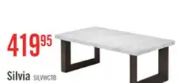 The Brick Silvia 48 Modern Coffee Table - White and Grey Marble Look with Brown Wood Legs offer