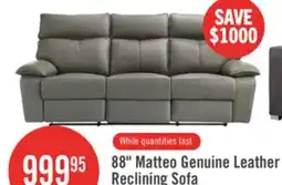 The Brick Matteo 88 Genuine Leather Reclining Sofa - Aviarah Grey offer