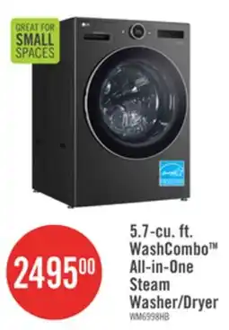 The Brick LG 5.7 Cu. Ft. Smart Front-Load High-Efficiency Steam All-in-One Laundry - Black Steel - WM6998HBA offer