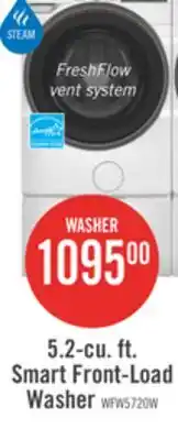 The Brick Whirlpool 5.2 Cu. Ft. Smart Front-Load Washer with FreshFlow Vent System - White - WFW5720RW offer