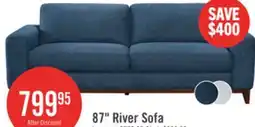 The Brick River 87 Linen-Look Fabric Sofa with Wood Base and Legs - Blue offer
