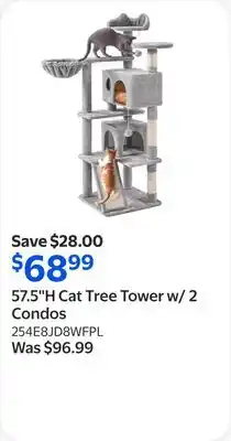 Walmart 57.5''H Cat Tree Tower w/ 2 Condos offer