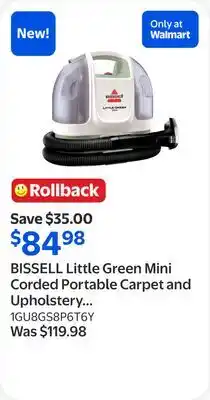 Walmart BISSELL Little Green Mini Corded Portable Carpet and Upholstery Deep Cleaner offer