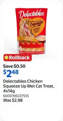 Walmart Delectables Chicken Squeeze Up Wet Cat Treat offer