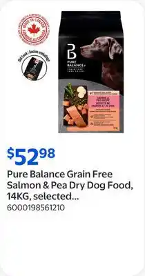 Walmart Pure Balance Grain Free Salmon & Pea Dry Dog Food, 14KG, selected varieties offer
