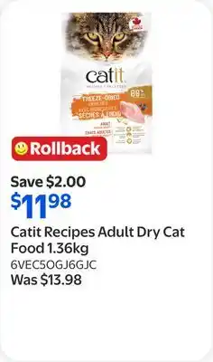 Walmart Catit Recipes Adult Dry Cat Food offer