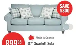 The Brick Made in Canada Scarlett 87 Chenille Fabric Sofa with Rolled Arms and Accent Pillows - Marine Blue offer