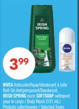 Pharmaprix NIVEA Roll-On Antiperspirant/Deodorant, IRISH SPRING or SOFTSOAP Body Wash offer