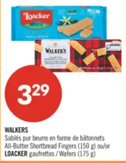 Pharmaprix WALKERS All-Butter Shortbread Fingers (150 g) or LOACKER Wafers (175 g) offer