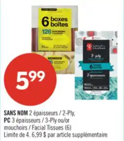 Pharmaprix NO NAME 2-Ply, PC 3-Ply or Facial Tissues offer