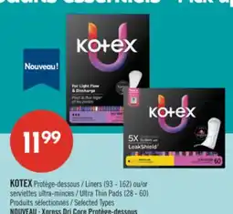 Pharmaprix KOTEX Liners (93 - 162) or Ultra Thin Pads (28 - 60) offer
