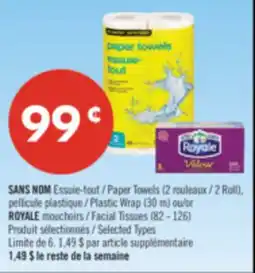 Pharmaprix NO NAME Paper Towels 2 Roll, Plastic Wrap (30 m) or ROYALE Facial Tissues (82 - 126) offer