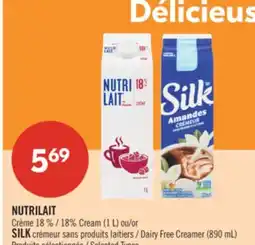 Pharmaprix NUTRILAIT 18% Cream (1 L) or SILK Dairy Free Creamer (890 mL) offer