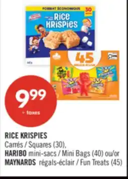 Pharmaprix RICE KRISPIES Squares (30), HARIBO Mini Bags (40) or MAYNARDS Fun Treats (45) offer