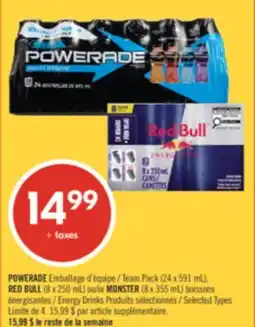 Pharmaprix POWERADE Team Pack (24 x 591 mL), RED BULL (8 x 250 mL) or MONSTER (8 x 355 mL) Energy Drinks offer