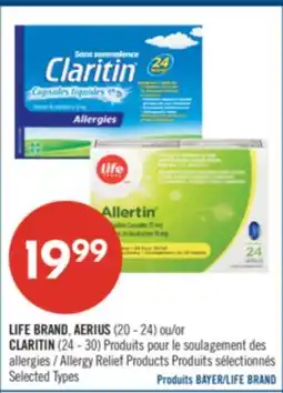Pharmaprix LIFE BRAND, AERIUS (20 - 24) or CLARITIN (24 - 30) Allergy Relief Products offer