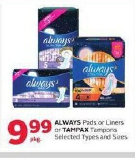 Rexall Always Pads or Liners offer