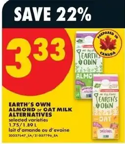 No Frills Earth's Own almond or oat milk offer
