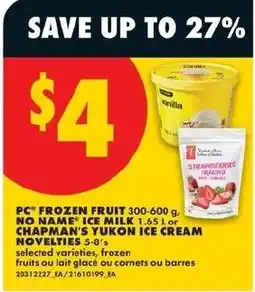 No Frills pc frozen fruit ice milk offer