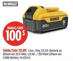 Canadian Tire DeWalt 20v max lithium-ion 5.0ah battery offer