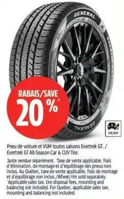 Canadian Tire General Evertrek GT All-Season Car & CUV Tire offer