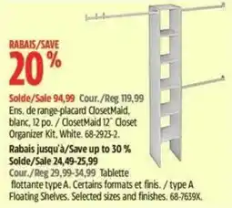 Canadian Tire ClosetMaid 12" Closet Organizer Kit White offer