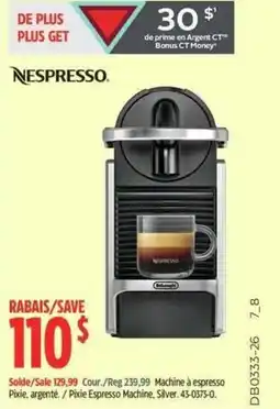 Canadian Tire Nespresso Pixie Espresso Machine Silver offer