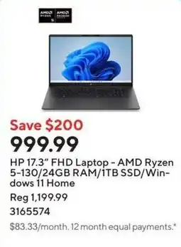 Staples Hp 17.3" fhd laptop - amd ryzen 5-130/24gb ram/1tb ssd/windows 11 home offer